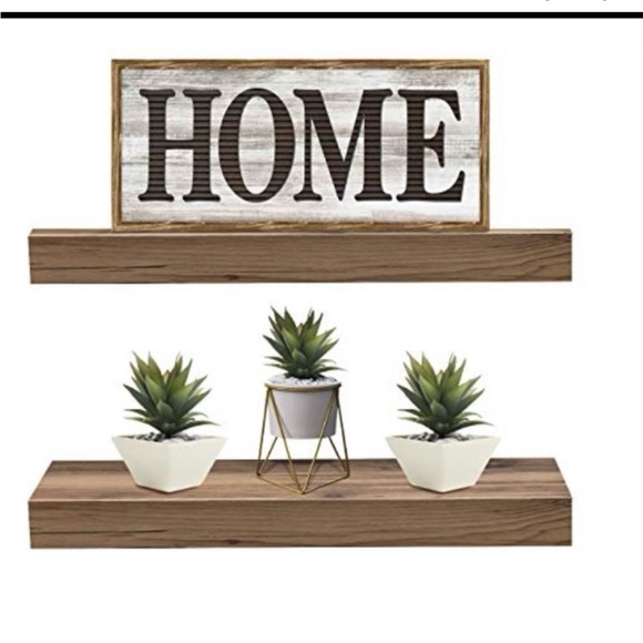 NEW - Floating Shelf — Rustic Wood Hanging Rectangle Wall Shelf - Picture 4 of 4